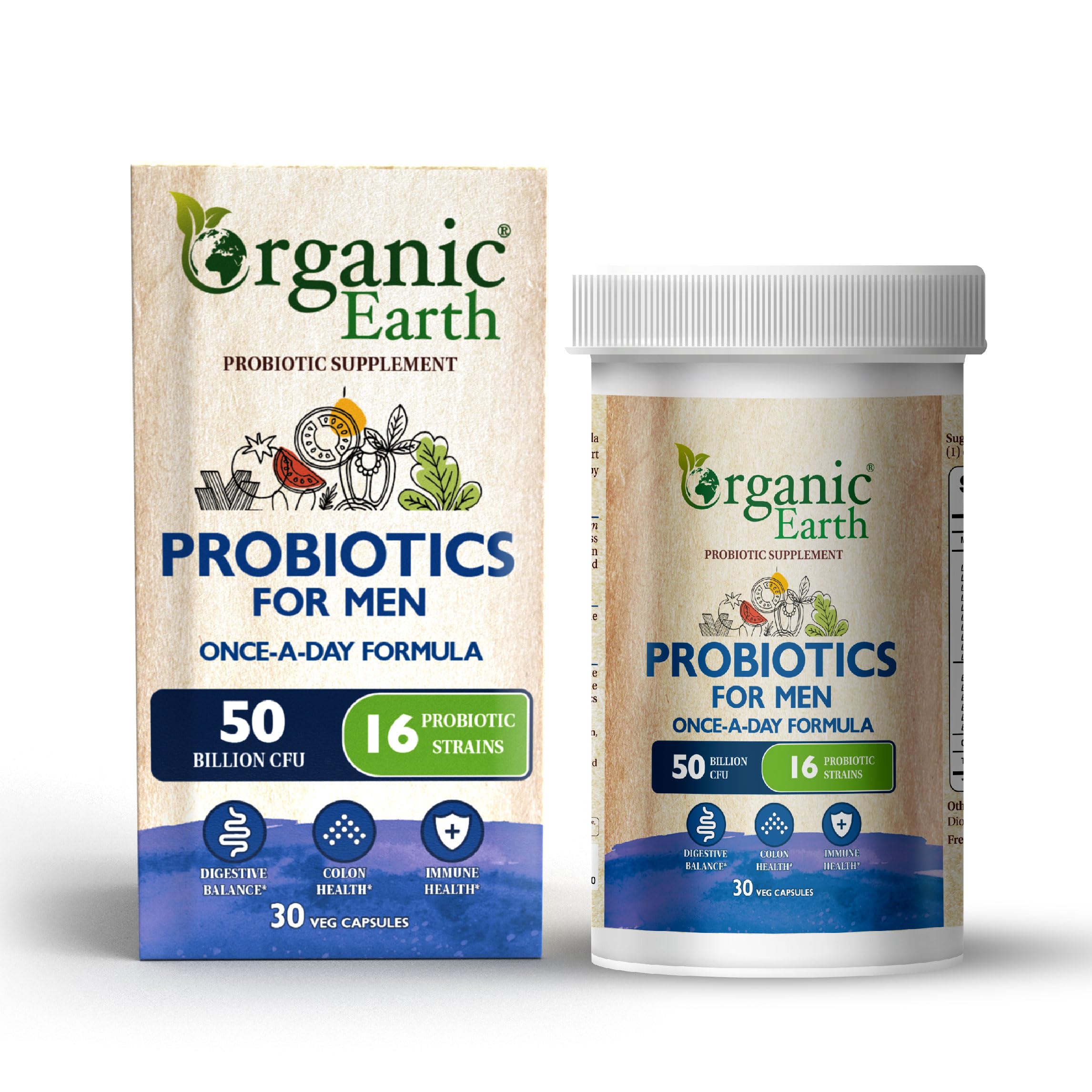 Probiotics For Men | Once a Day Formula | For Digestive Balance, Colon & Immune Health | With 50 Billion CFU & 16 Probiotic Strains I 30 Veg Capsules