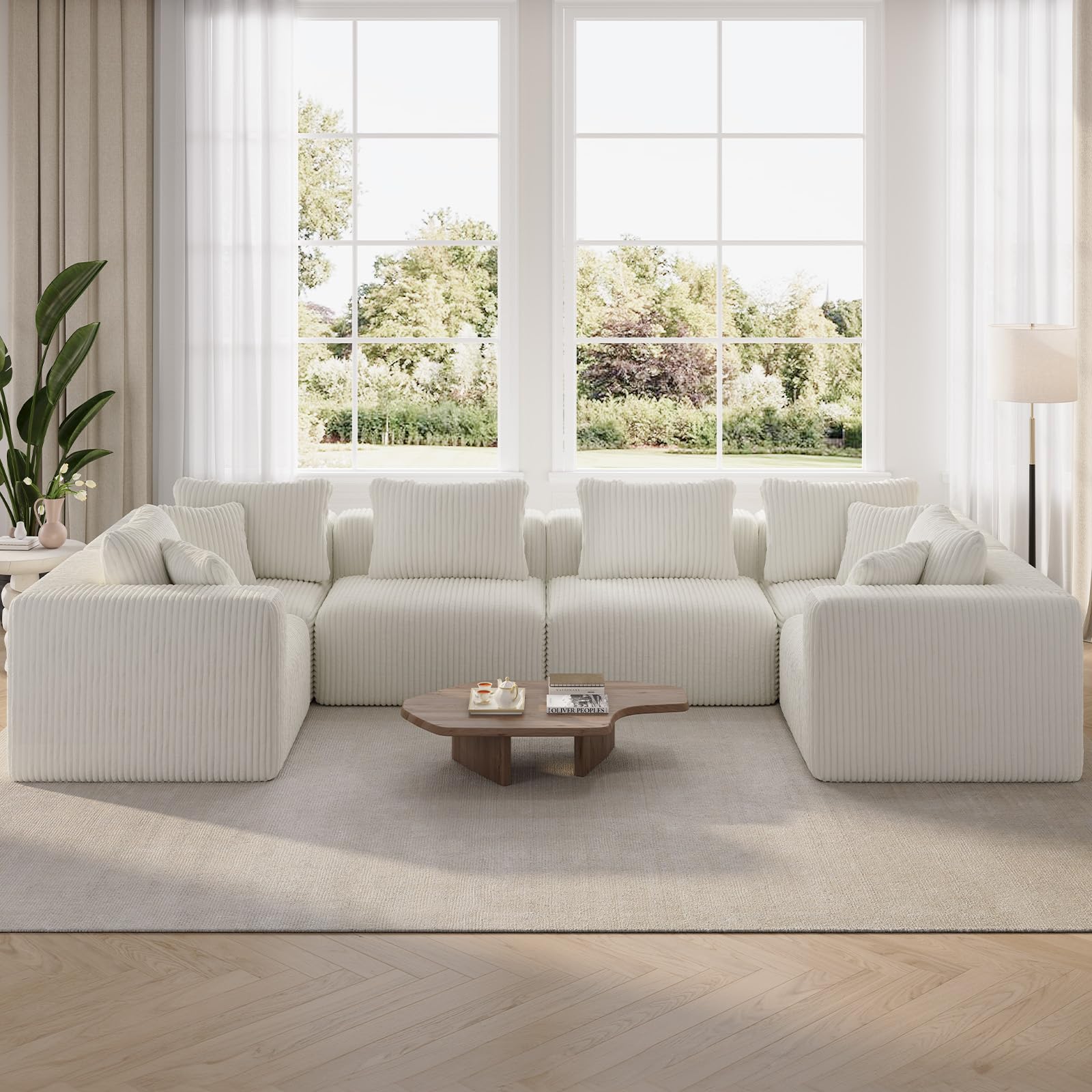 View 1 of Novilla 141" Modular Sectional Sofa, U Shape Family Size Sectional Couch, Modern Cloud Design with Smarts Coil® Support, Boneless Couch for Large Living Room Apartment, No Assembly Required, Beige