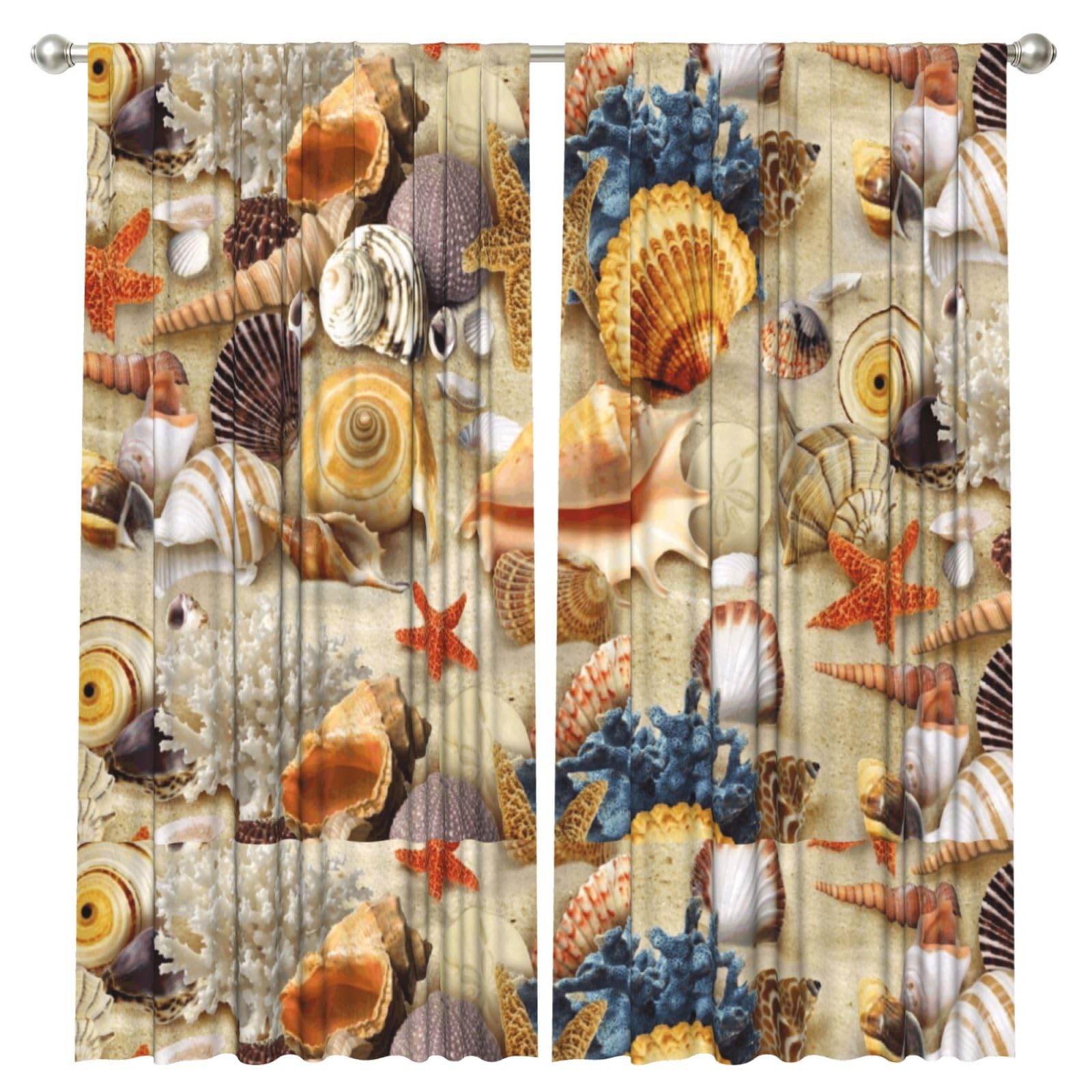 InOmak Beach Shells Pattern, 2 Panels Window Curtains 52 x 84 Inch Blackout Curtains for Living Room Bedroom