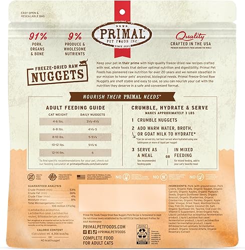 Miniatura 9 de Primal - Alimento liofilizado para gatos con nuggets de cerdo; comida completa y equilibrada o topper; comida cruda para gatos de alta calidad,