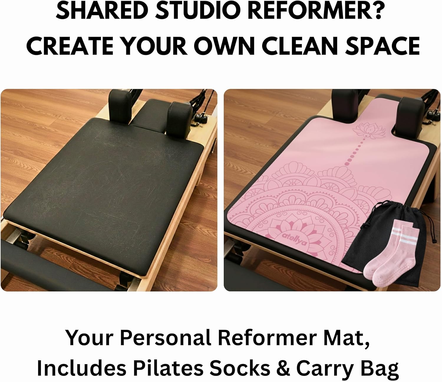 Pilates Reformer Mat Non Slip – Washable Reformer Mat Cover with Grip Socks & Mesh Bag, Sweat Absorbing Pilates Reformer Towel for Studio & Home Use