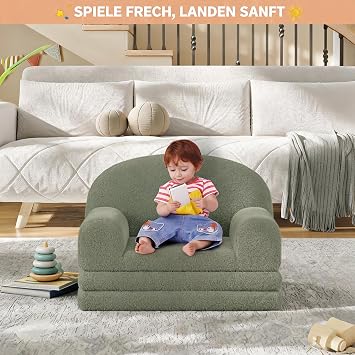 2-in-1 Children's Sofa and Lounge Chair Semicircular Foldable Convertible Small Children's Couch Made of Plush Toy Fleece and Soft Compressed Foam for Children's Room Cuddly Corner
