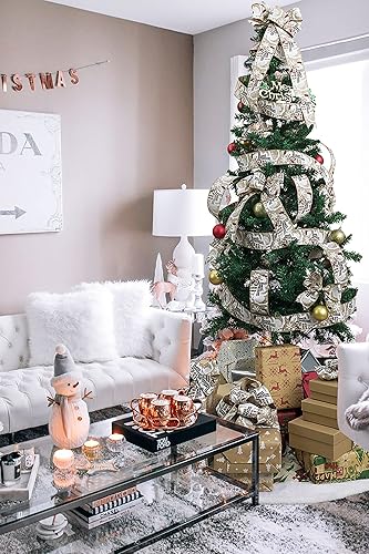 Miniatura 6 de HUIHUANG Cinta de muñeco de nieve con alambre de arpillera de Navidad de 2.5 pulgadas, muñeco de nieve de búfalo a cuadros, cinta de Navidad para