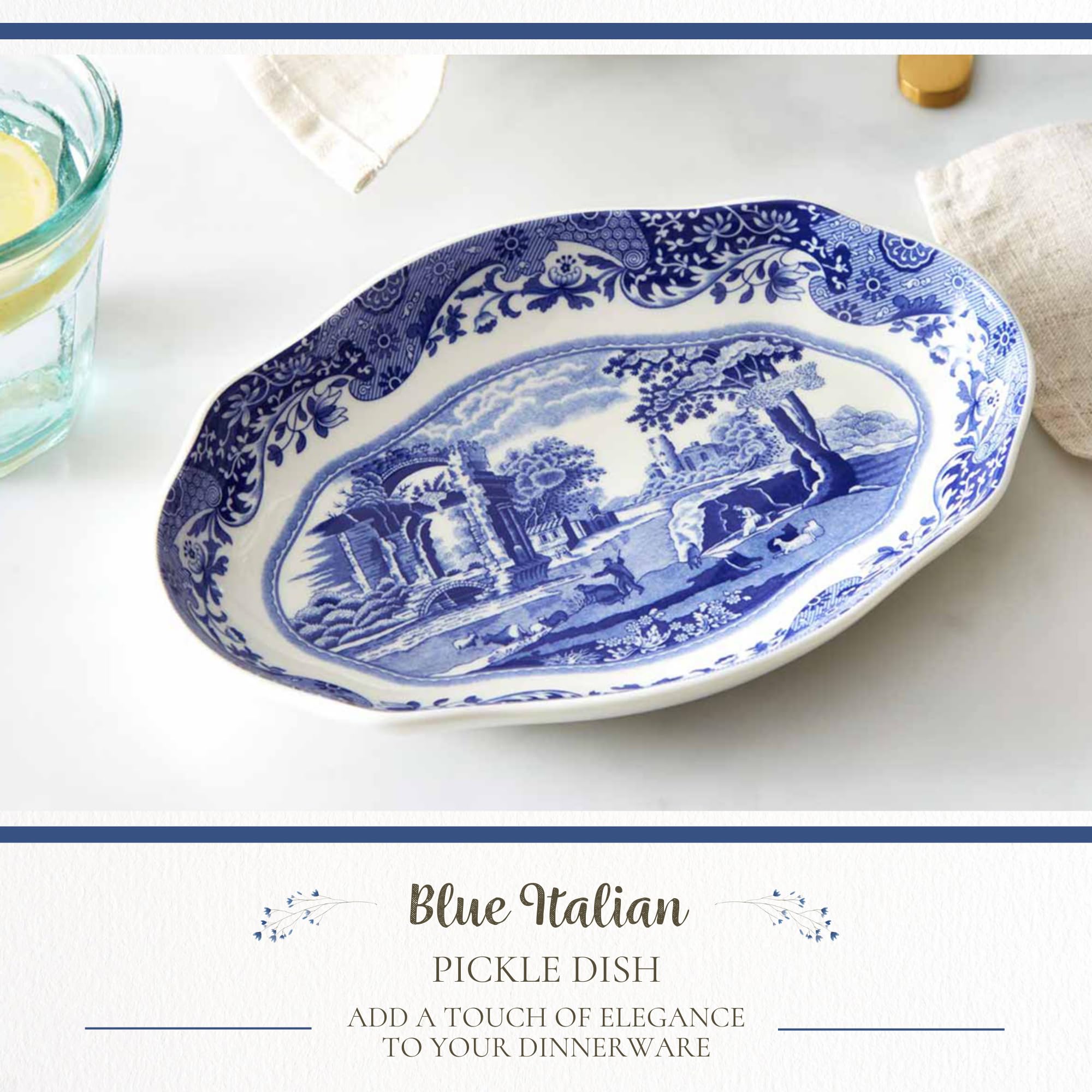 Spode Niebieskie Włoskie Naczynie do Marynowania i Serwowania Słodkich i Słonych Smakołyków - Wykonane z Delikatnej Porcelany, Nadaje Się do Kuchenki Mikrofalowej i Zmywarki