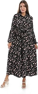 فستان ماكسي بأكمام طويلة مزين بالورود للارتداء اليومي للنساء من اندورا