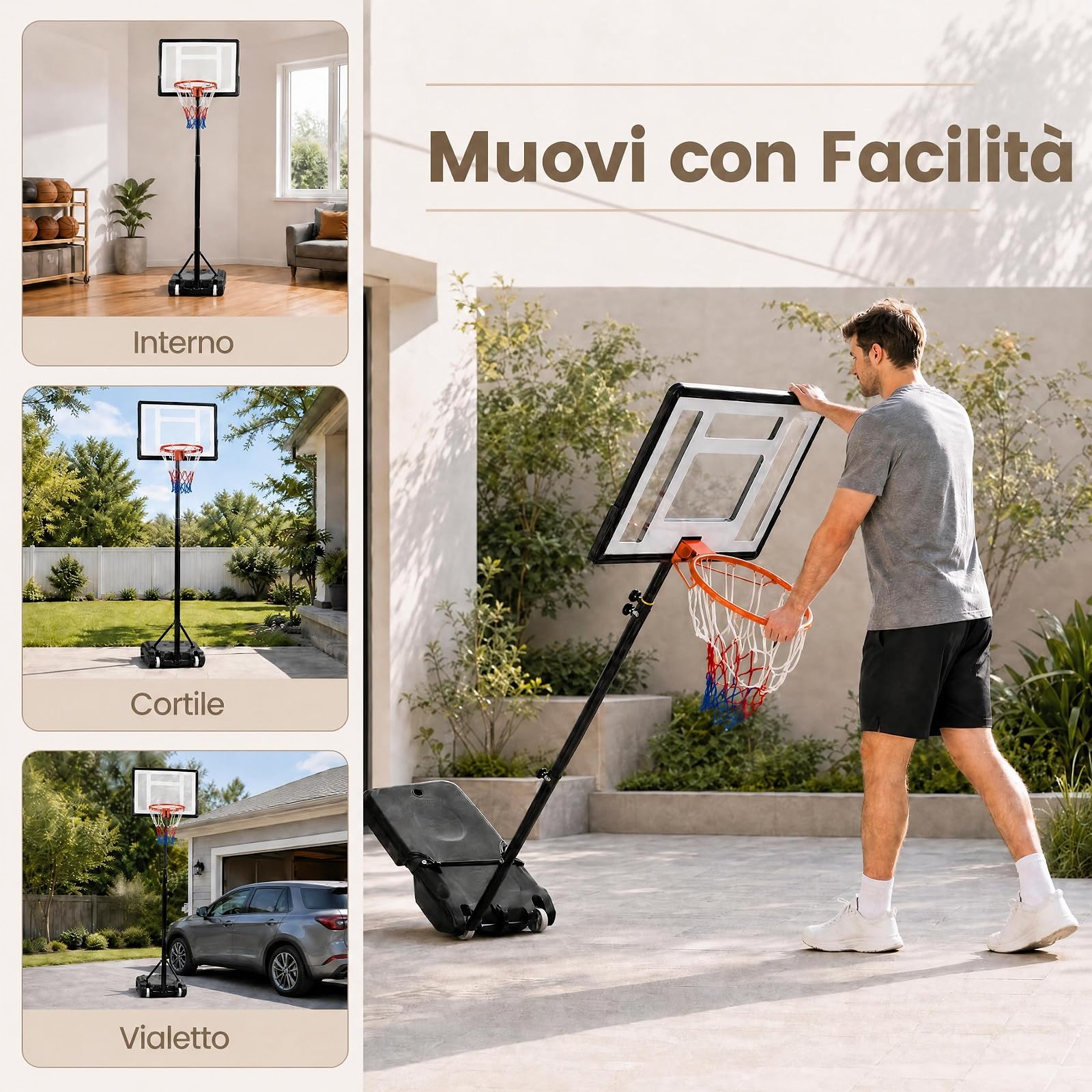 GYMAX Canestro da Basket per Adolesenti e Adulti, Altezza 263-308 cm