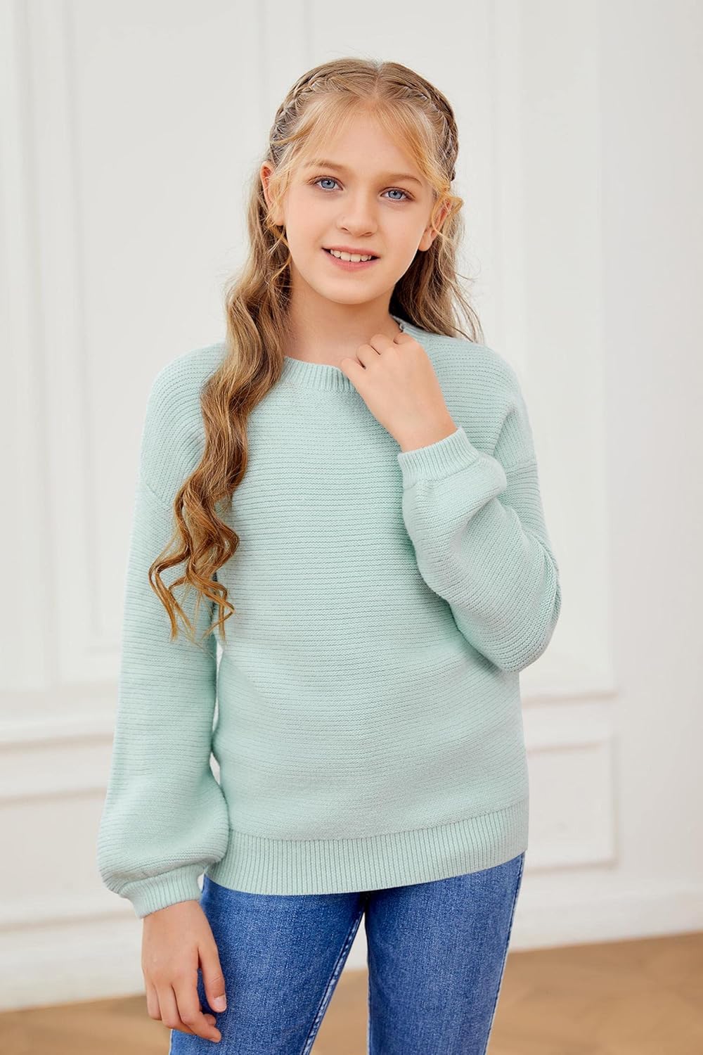 Girls Pullover Sweaters Kids Long Sleeve Drop Shoulder Sweaters Casual Boat Neck Knit Jumper Tops - Image 4