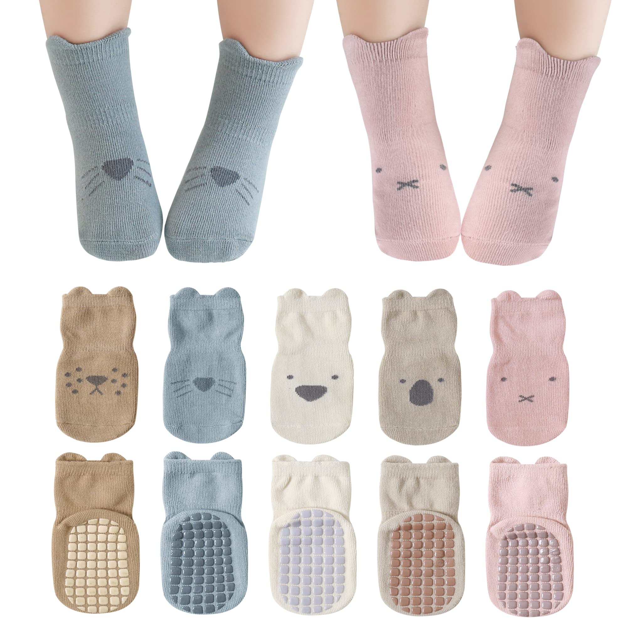 Baby Toddler Non Slip Socks Kids Boys Girls Infant Anti Skid Ankle Cotton Socks with Grippers 6 Pairs