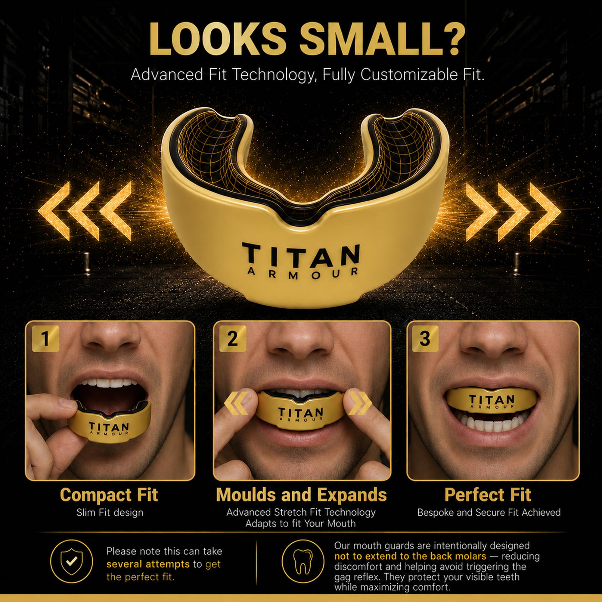 Titan Armour Case Inc - Paradenti a doppio strato, per adulti e bambini, per boxe, rugby, hockey e tutti gli sport di contatto, marchio UK (oro massiccio, Junior Under 11)