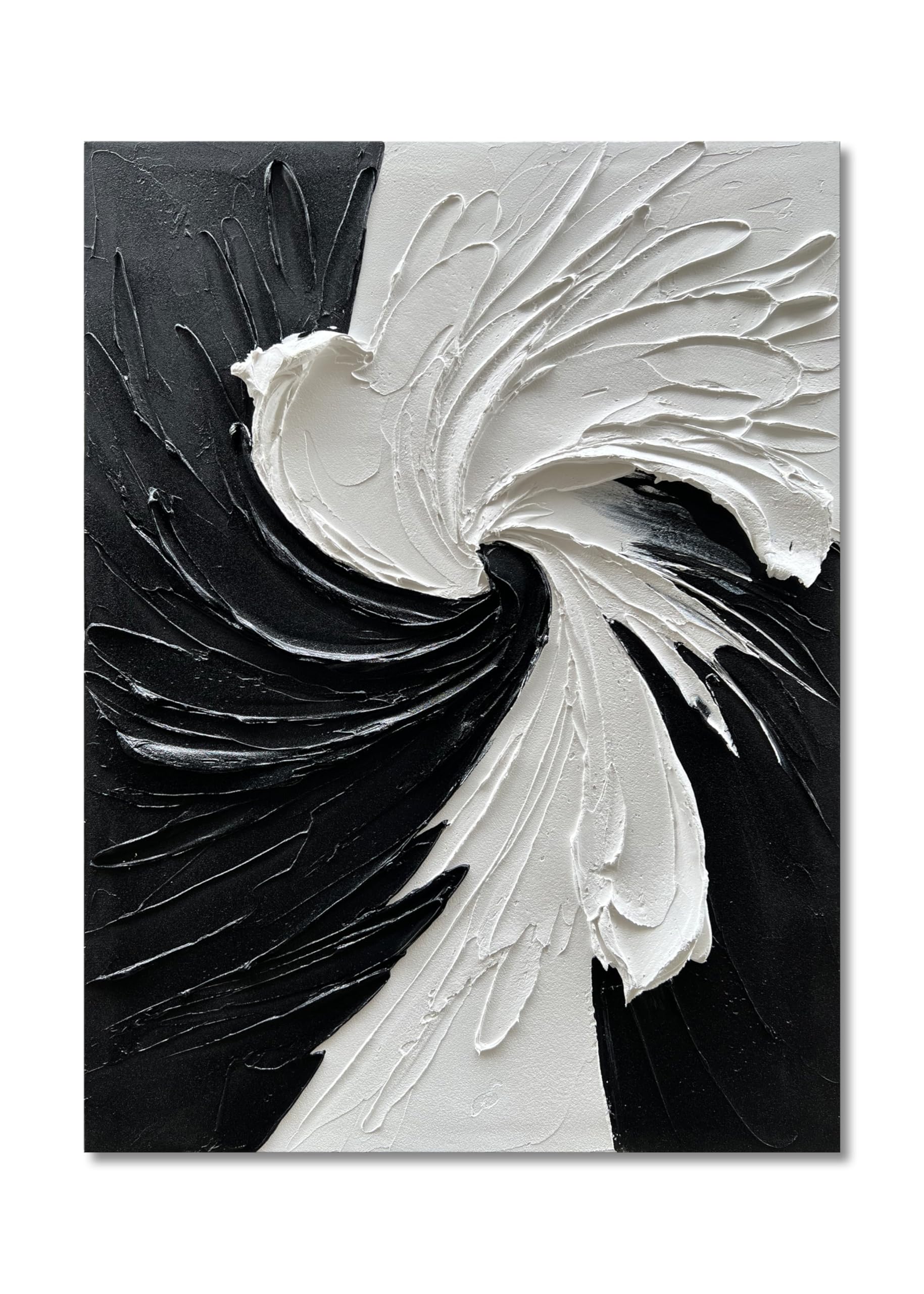 Art 40x28 inch Hand-Painted Black and White Texture Abstract Art Oil Painting Modern Minimalist Art Painter Living Office Corridor Wall Decorative Art