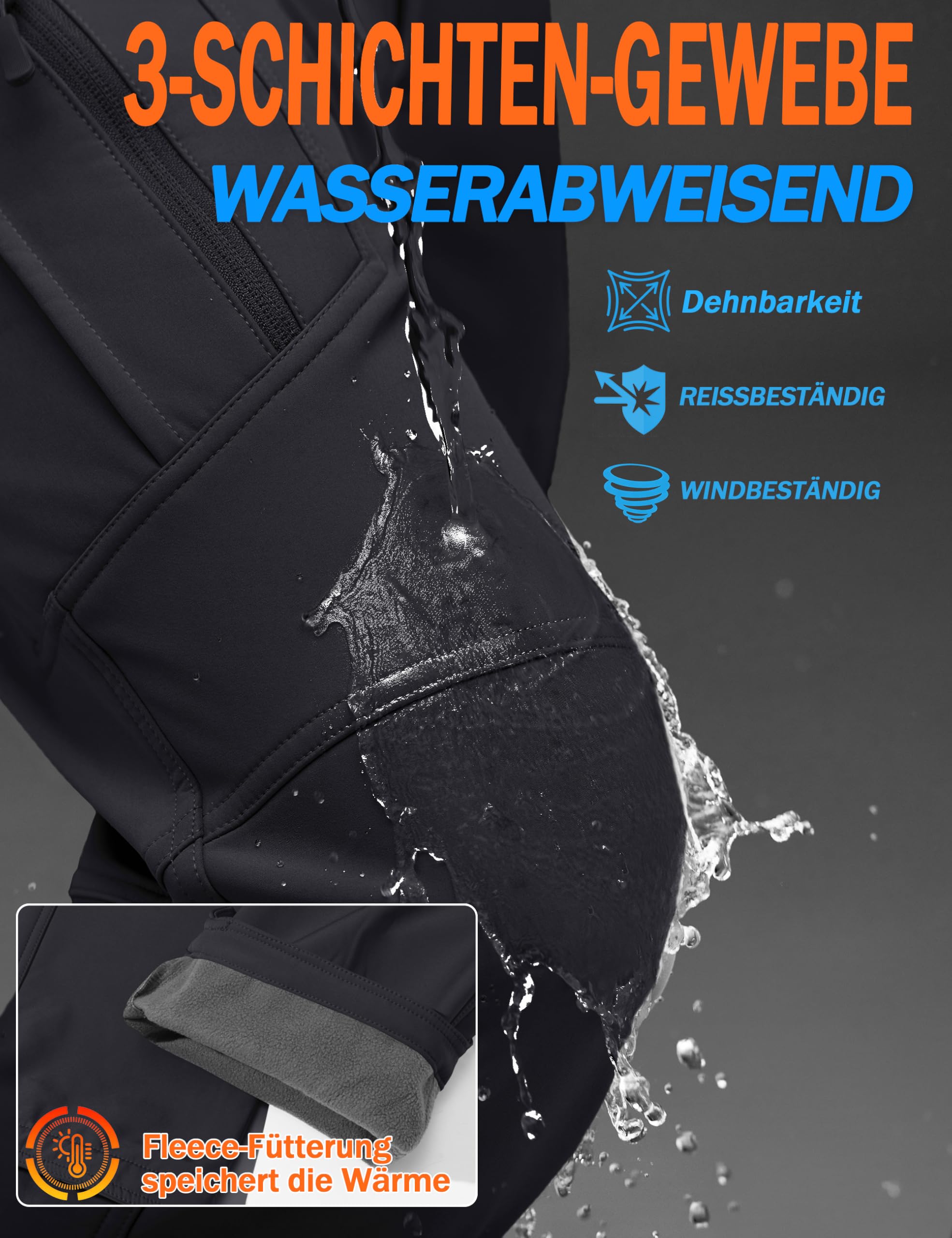 TACVASEN Skihose Herren Softshellhose Winterhose Thermohose Outdoorhose