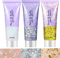 Vista 31 de Go Ho Gel de purpurina púrpura de sirena, purpurina holográfica para el cabello, traje de Mardi Gras para mujeres y niños, lentejuelas gruesas