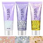 Go Ho White Silver and Gold Face Body Glitter Gel,Holographic Long Lasting Chunky Sequins Glitter Makeup for Singer Concerts,Parties,Performances,Stages,Festival Rave Accessories