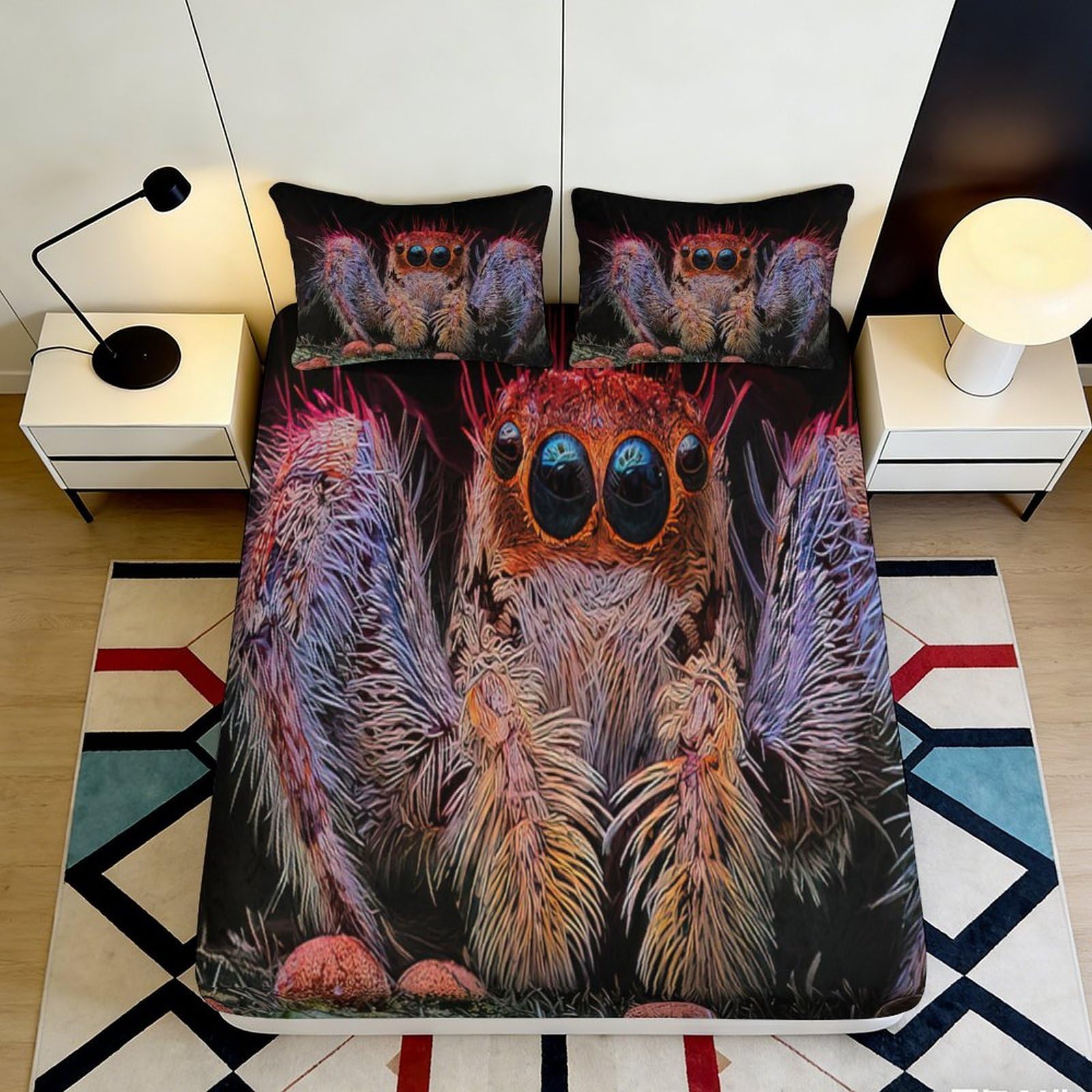 3D Printed Moth Art Fitted Sheet Microfiber Soft Breathable Psychedelic Insect Mattress Cover for Bedroom Dorm Decor 90x200x25cm