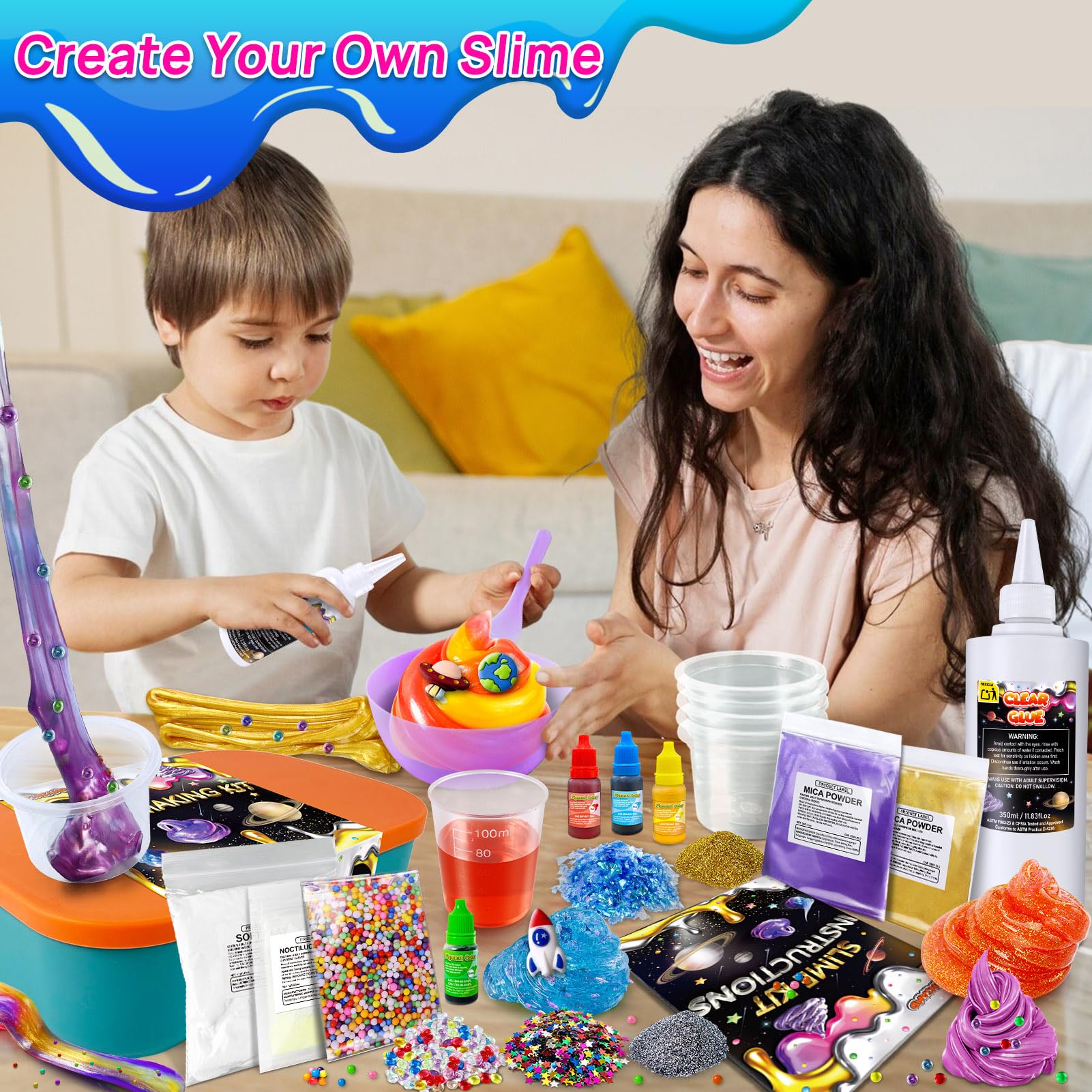 Slime para Niños Metal y Galaxy, Slime Kit Manualidades para Niñas, | con Purpurina y Brillo en la Oscuridad, Juguete para Niñas, Regalos de Cumpleaños para Niños