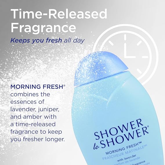 Shower to Shower Morning Fresh Body Powder with Lavender for Men & Women, Talc Free, Sweat Absorbing, Prevents Chafing & Odor, Deodorizing - 8 oz, Pack of 2