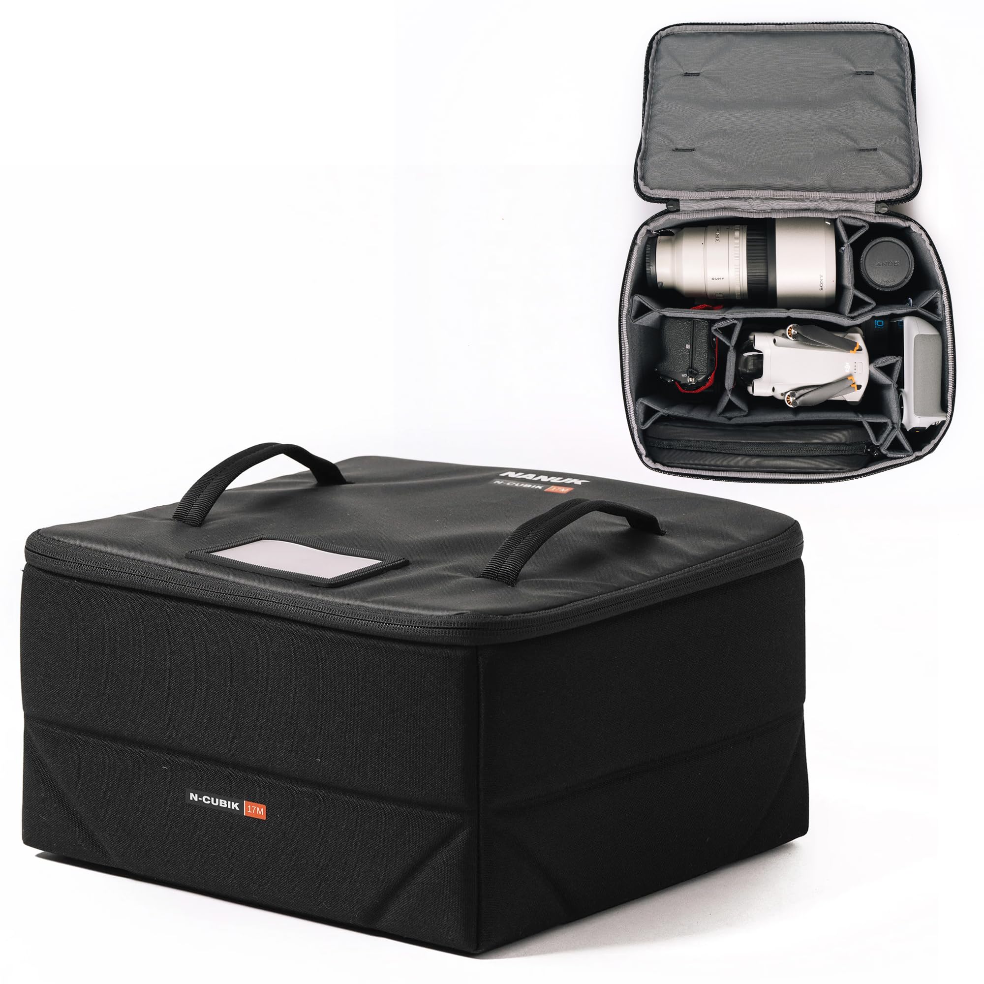 NANUK N-Cubik 17M Camera Bag Insert – Medium Water-Resistant Cube – Shockproof Protective Camera Insert for Backpack – Perfect for Tech Gear &amp; Accessories (11.4” x 13.3” x 6.6”)