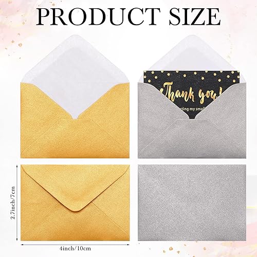 Miniatura 3 de Yahenda 200 unidades de sobres mini para tarjetas de regalo dorados y plateados al por mayor, sobres pequeños de bolsillo, fundas para tarjetas de