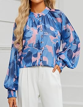 トップス oriens puff sleeve print blouse draped puff sleeves blouse | femi9