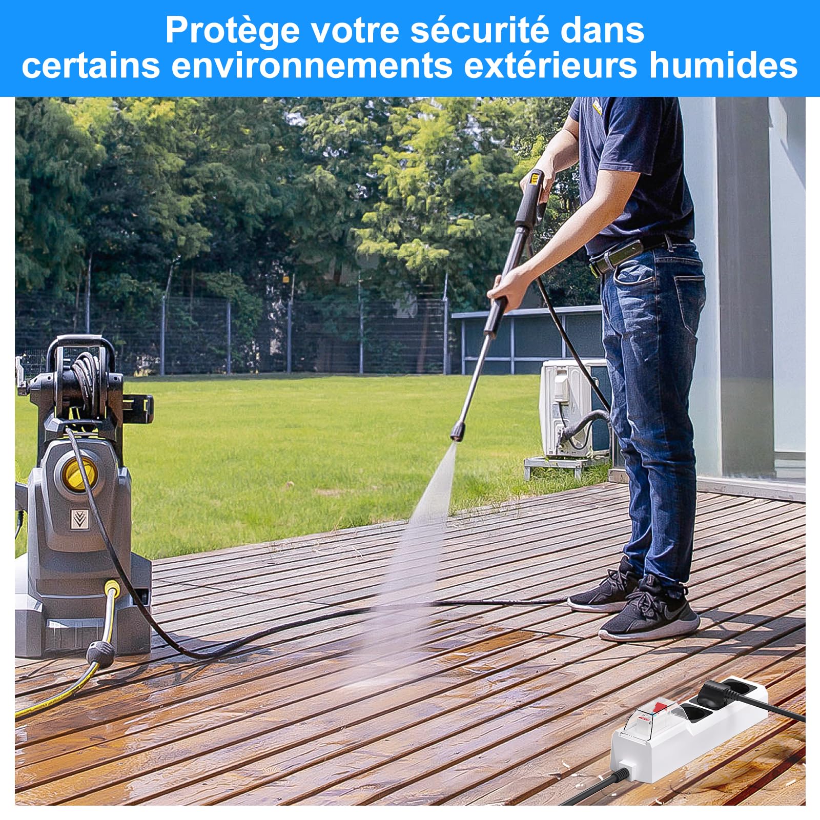 BEVA RCD Multiprise disjoncteur différentiel 30mA, 3680W/16A,Câble 3M