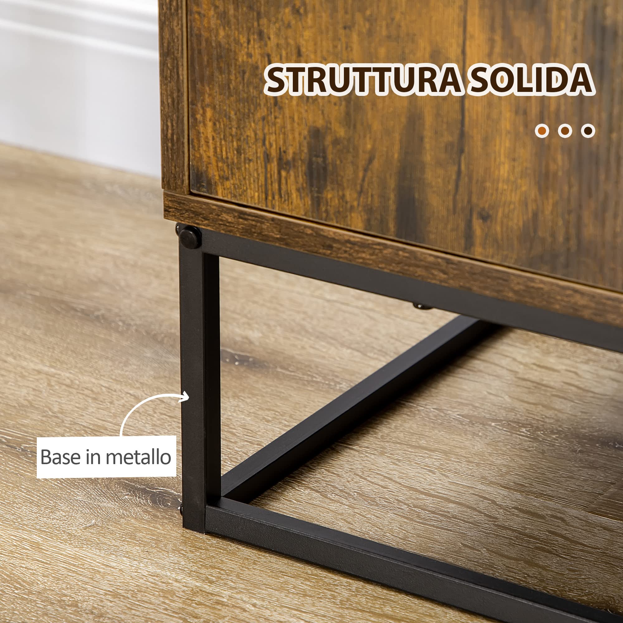 HOMCOM Mobile Multiuso da Salotto con Portabottiglie, Vani Aperti e Armadietto, Mobiletto Porta Vini Stile Industriale, 60x40x100cm, Marrone