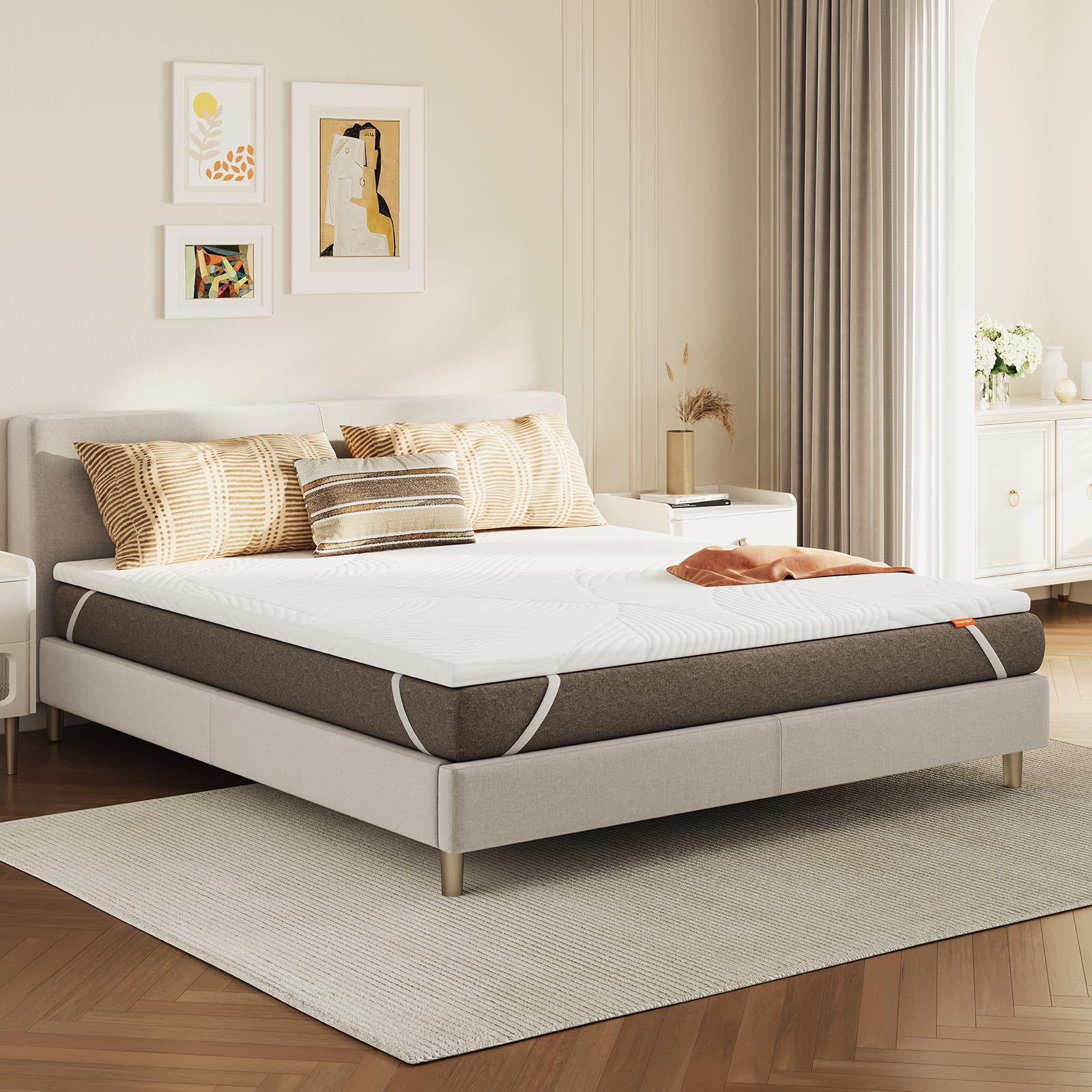Sweetnight Surmatelas en Gel 160 x 190 x 5 cm, avec Housse Amovible et Lavable, Surmatelas en Mousse à mémoire de Forme 160 x 190 x 5 cm, avec Sangles élastiques, Blanc