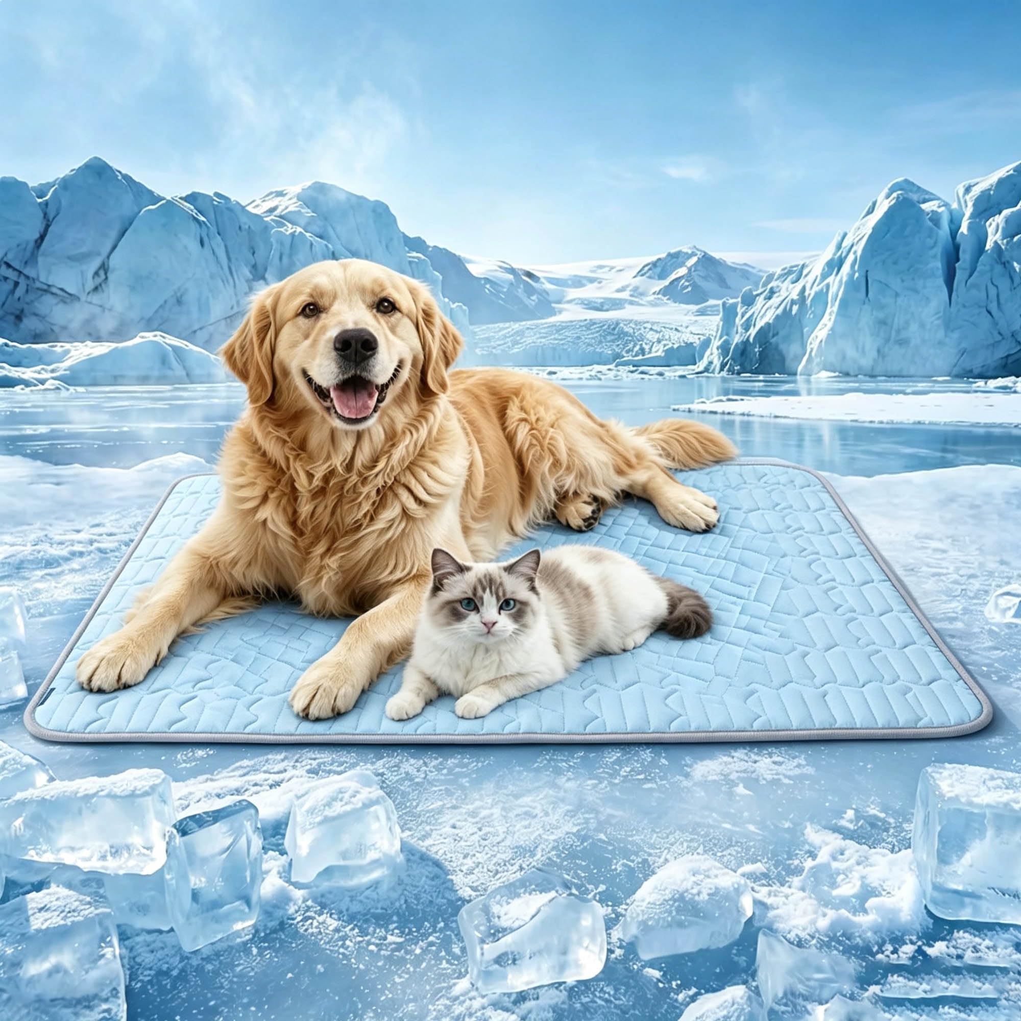 Lonivea Cooling Mat, Cooling Mat for Dogs Cats, Washable Pet Cool Bed Mat, Non-Slip Cool Blanket for Indoor Outdoor Use, Anti-Slip Chew-Resistant, Ideal for Couches, Crates & Car Seats，Blue：40*50cm
