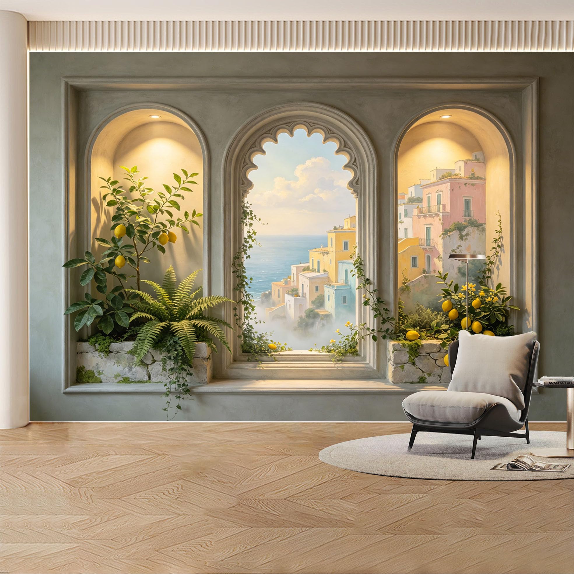 Custom Wall Mural Wallpaper Coastal Village Mediterranean Landscape Nature Large Wall Art Mural Design Luxury Sunset Removable SelfAdhesive Large Photo for Living Room， Bedroom， Office