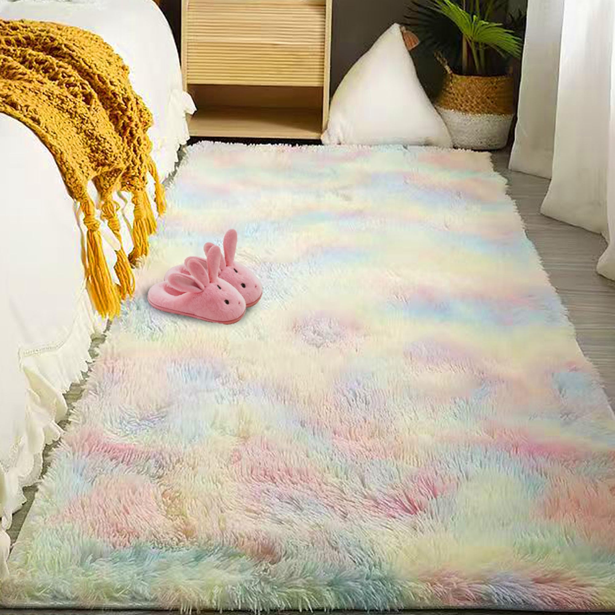 Tapis à poils longs antidérapant et moelleux 180x220 cm pour chambre