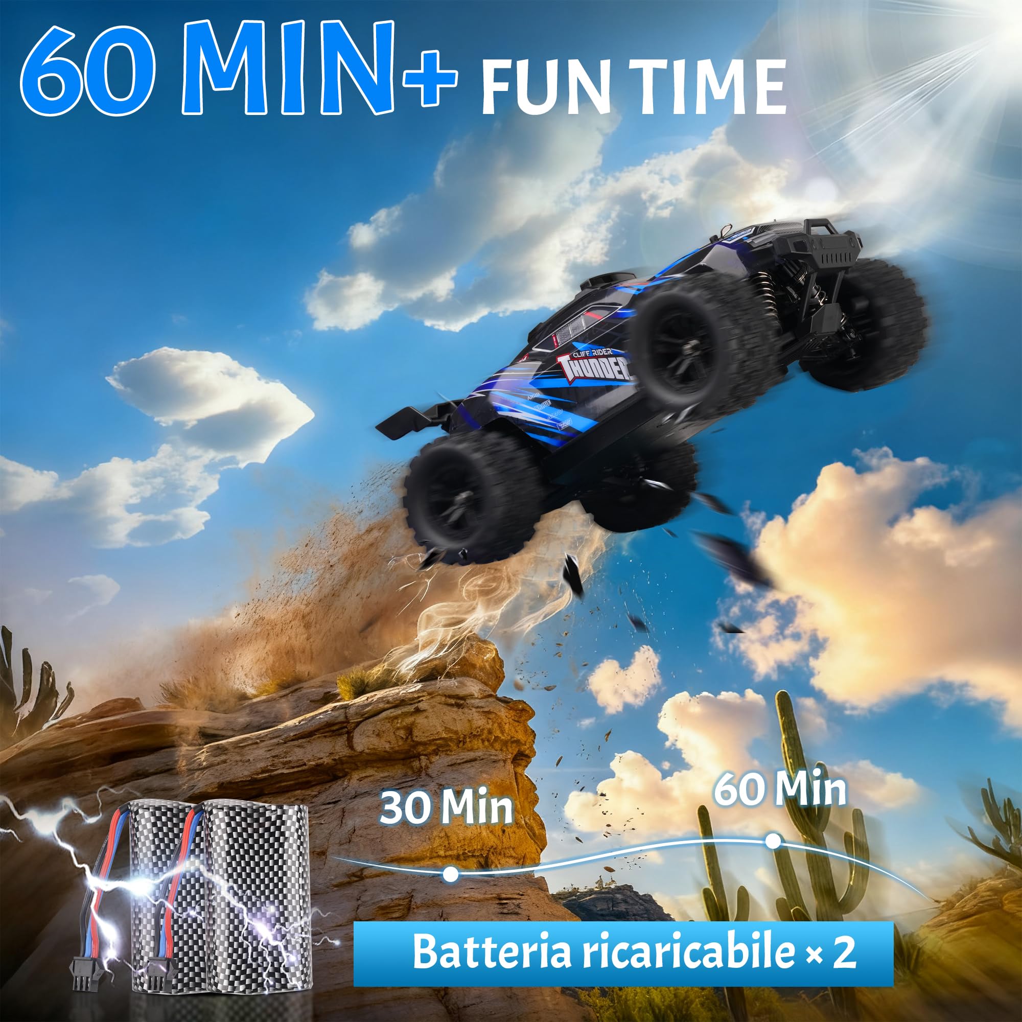 BAZADER Macchina Telecomandata Auto Telecomandate - 1:18 Macchina Radiocomandata 40 Km/H 2,4 Ghz 4 Ruote Motrici Fuoristrada Fuoristrada Hobby Con Doppia Batteria Ricaricabile