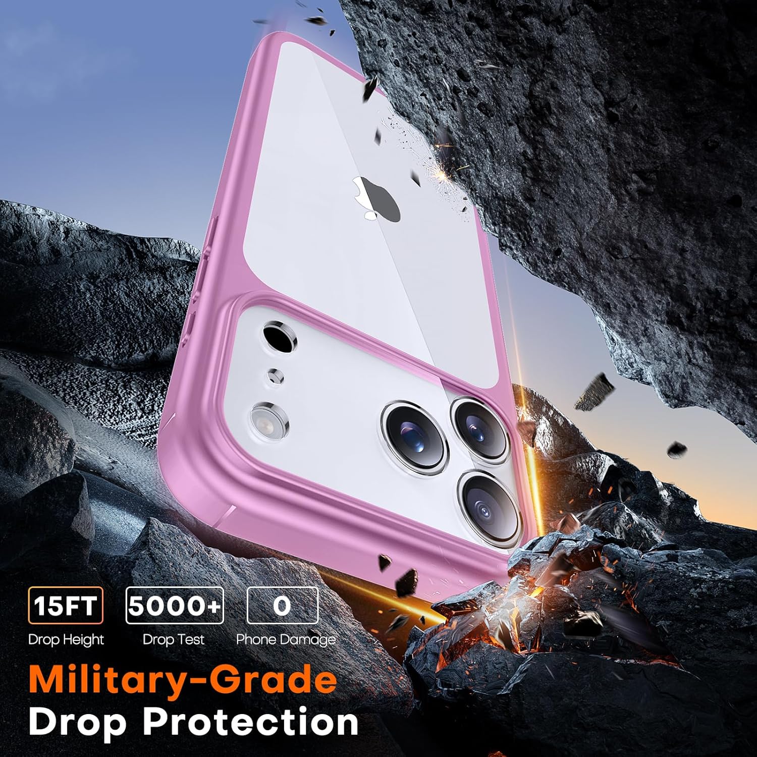 TAURI for iPhone 17 Pro Max Case, Full Camera Protection with Screen Protector, Anti-Yellowing Military-Grade Protection Shockproof Slim Phone Case for iPhone 17 ProMax, Pink - Image 3