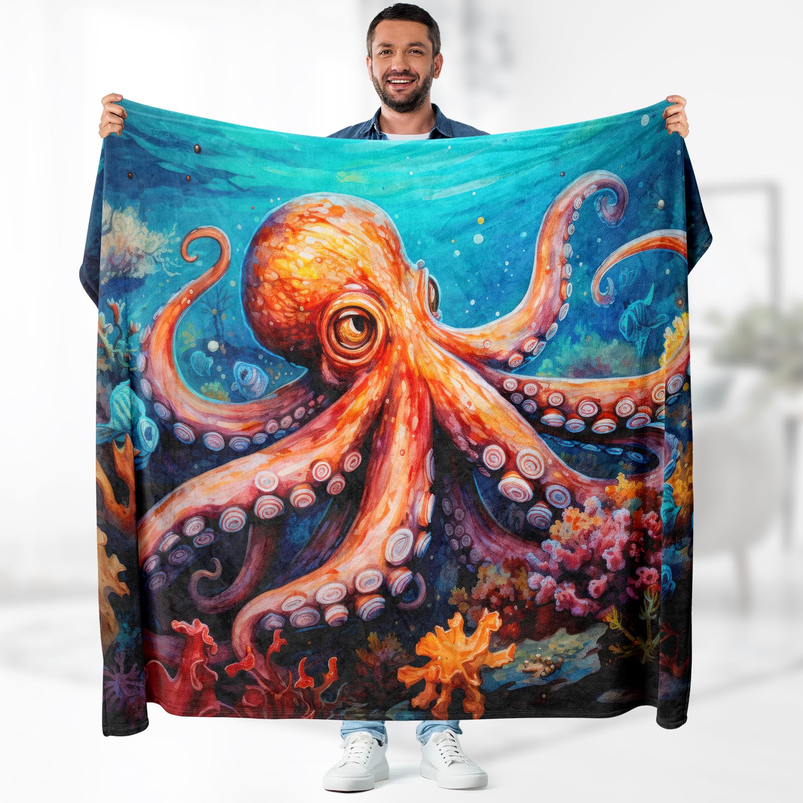 Aimego Octopus Blanket Gifts for Women Kids - Ocean Lover Themed Sea Underwater Throw for Boys Teen Adults Presents Birthday Christmas Easter Bedroom