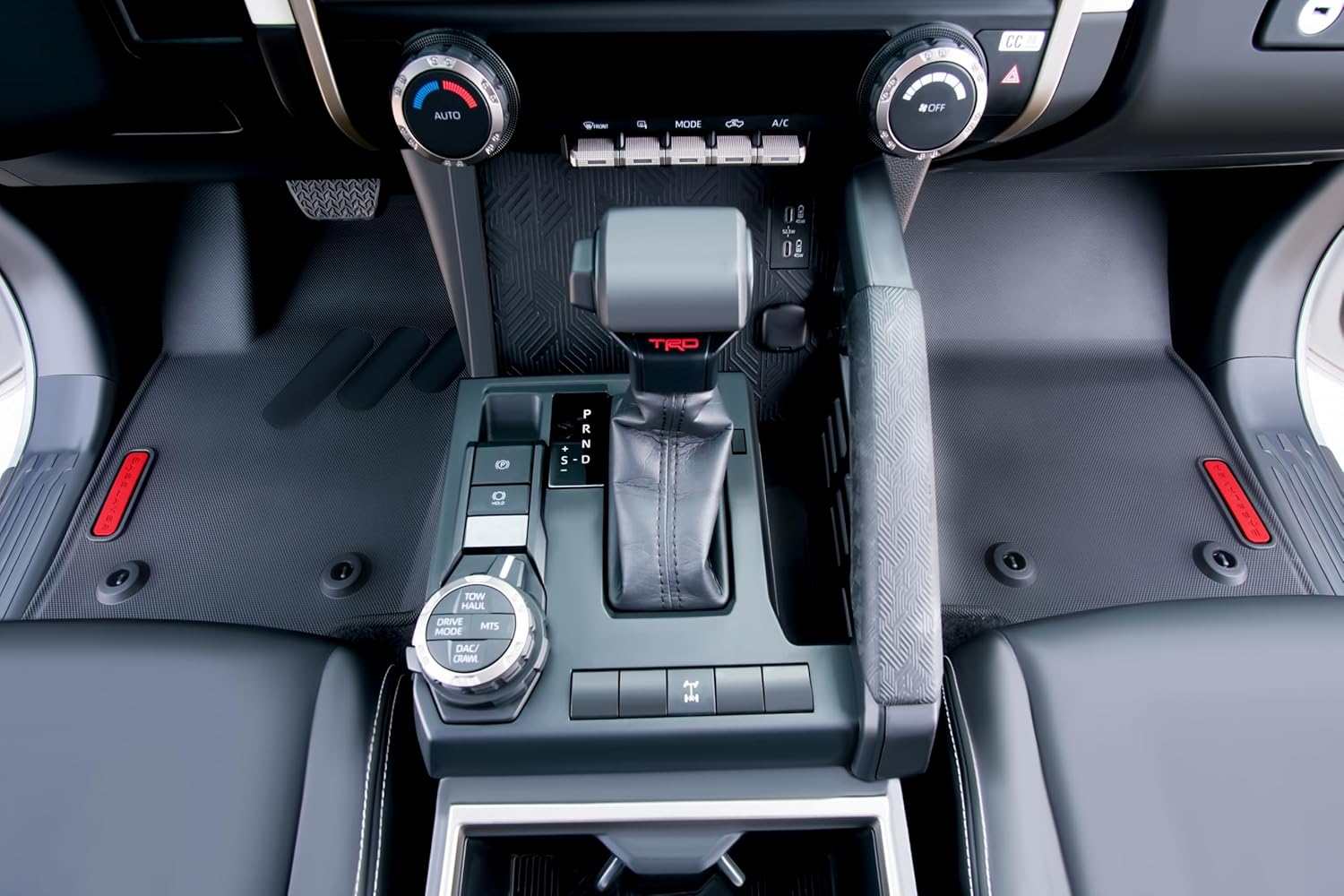 BaseLayer Floor Mats for Toyota Tacoma (2024-2025) Double Cab – Made in USA – Premium All-Weather Mats for TRD/SR/SR5/Limited - Automatic Transmission Only (NOT for Hybrid) - Front and Rear (Red Logo)