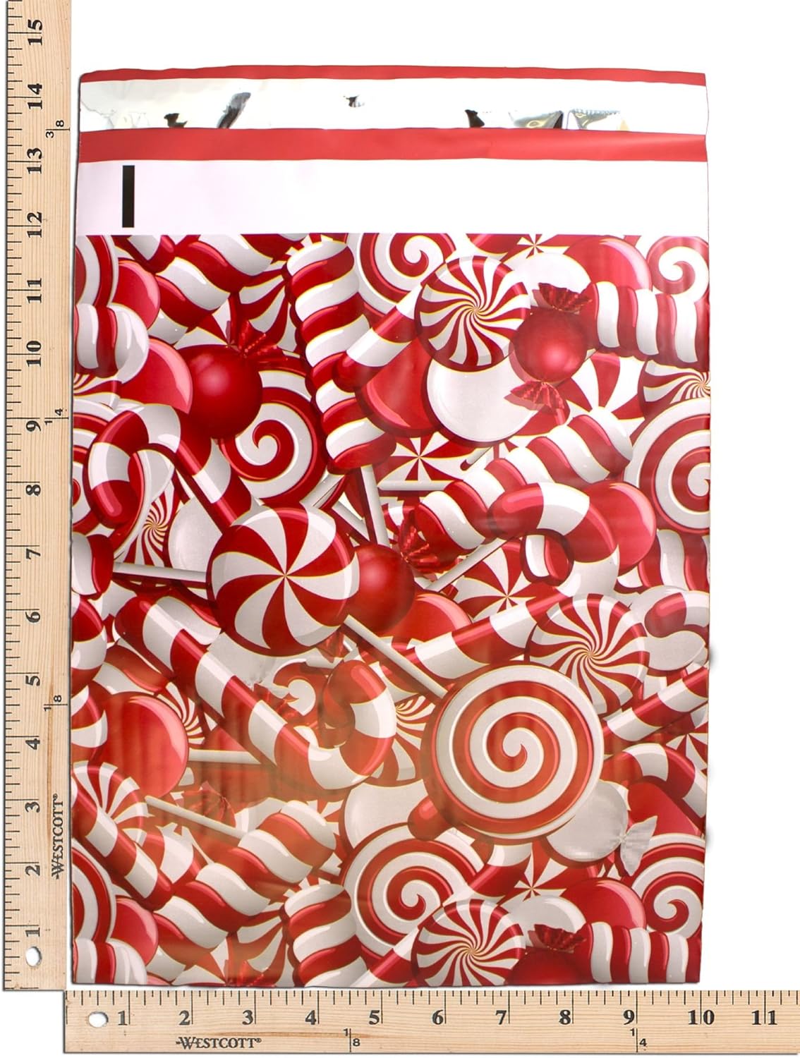 10" x 13" Candycane|Reindeer Flat Poly MAILERS, Self Sealing Flat Envelopes, Business Mailers (120Pack)