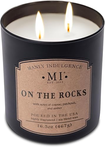 Miniatura 4 de Manly Indulgence On The Rocks Velas perfumadas para hombres, 2 mechas, 16.5 onzas, cera de mezcla de soja premium, 60 horas de combustión, velas