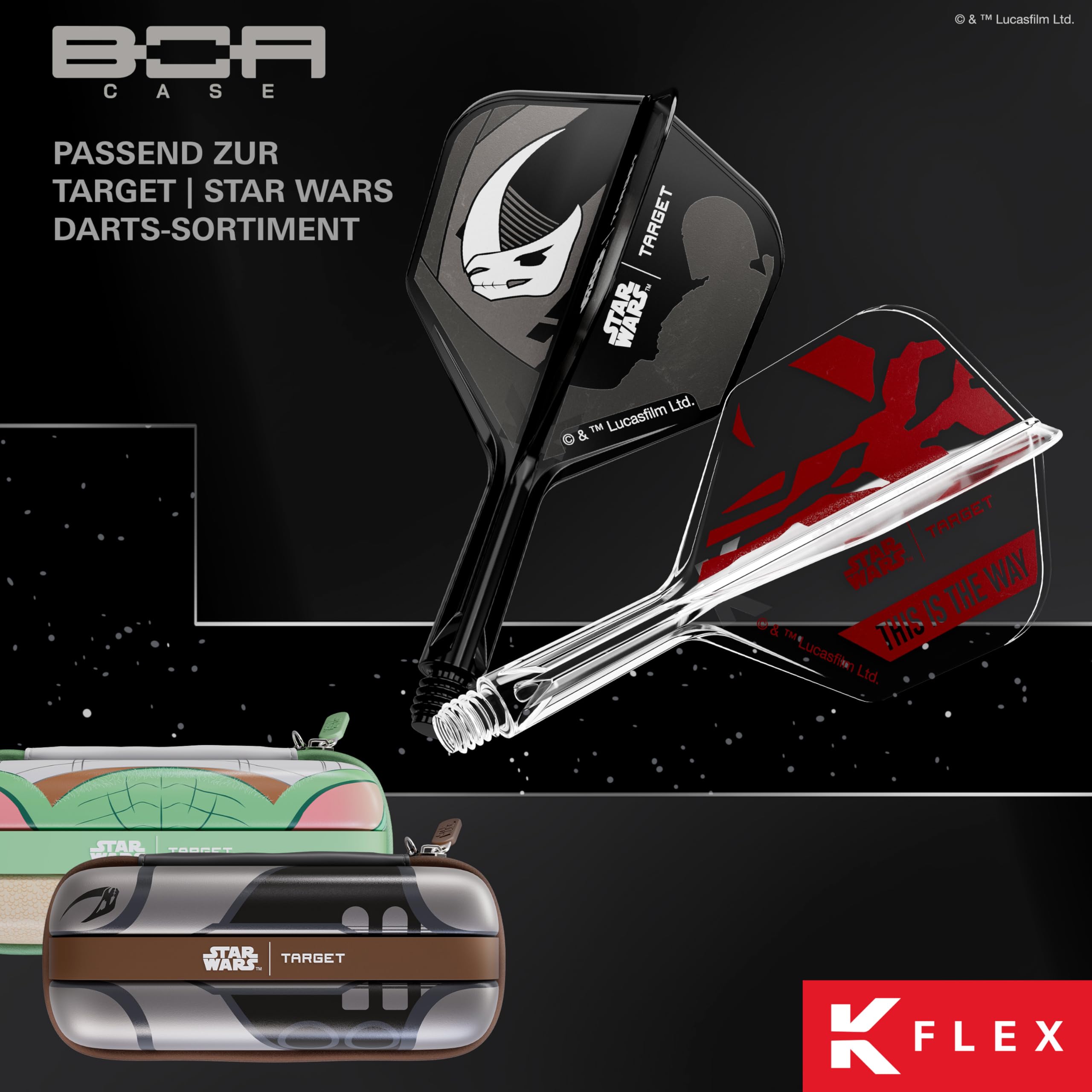 Target Darts Star Wars Mandalorian K-Flex integrierte Dart Flights & Shafts | Von Charakteren inspiriertes 3er-K-Flex-Set, No.2 & No.6 | Disney K-Flex Zubehör in Short, Intermediate & Medium