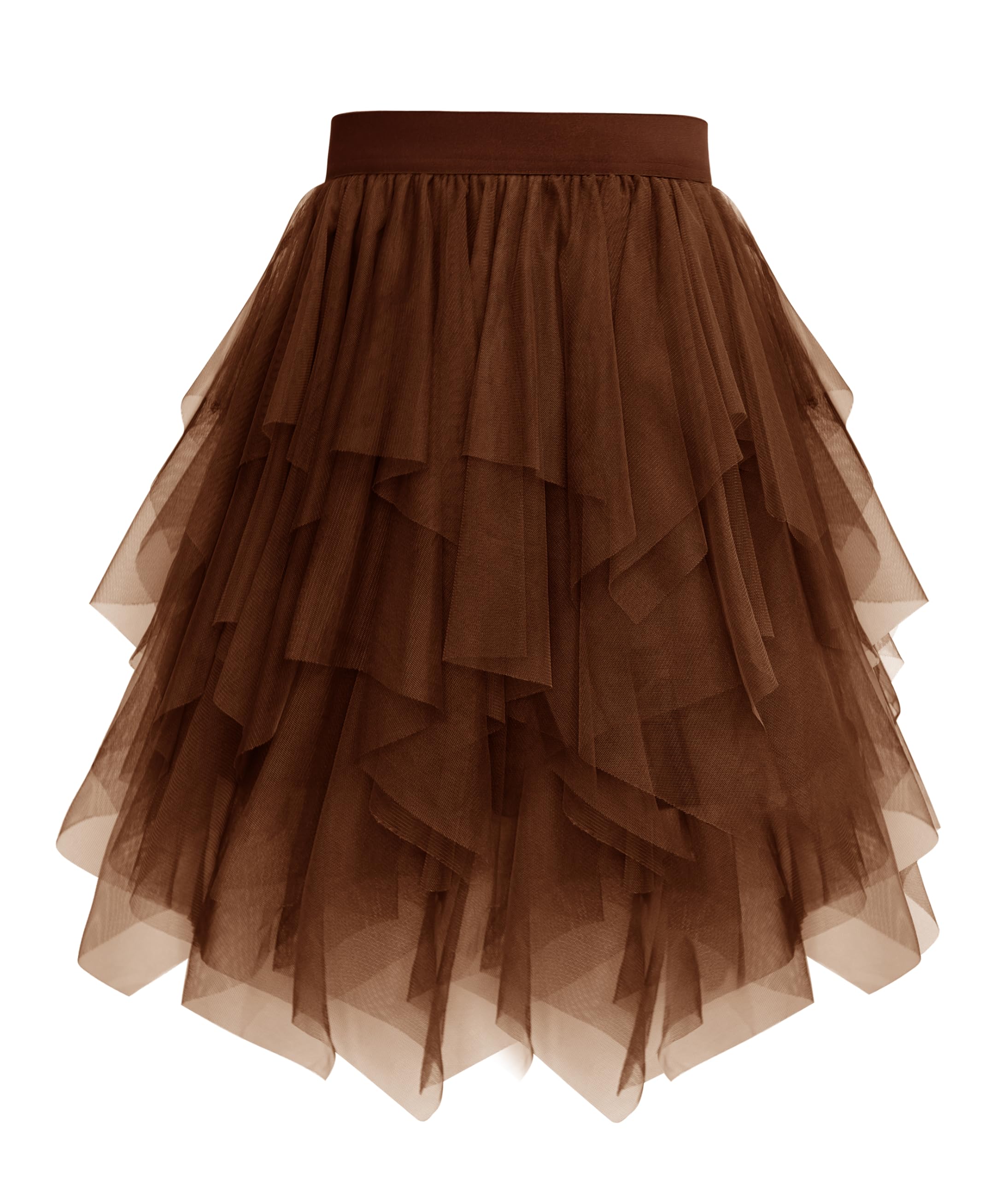Vlazom Women's Tulle Tutu Skirts A-line Vintage Rockabilly Tutu Skirt 4 Layered Petticoat for Music Festivals, Carnivals, Holiday Parade,Halloween Brown, S-M