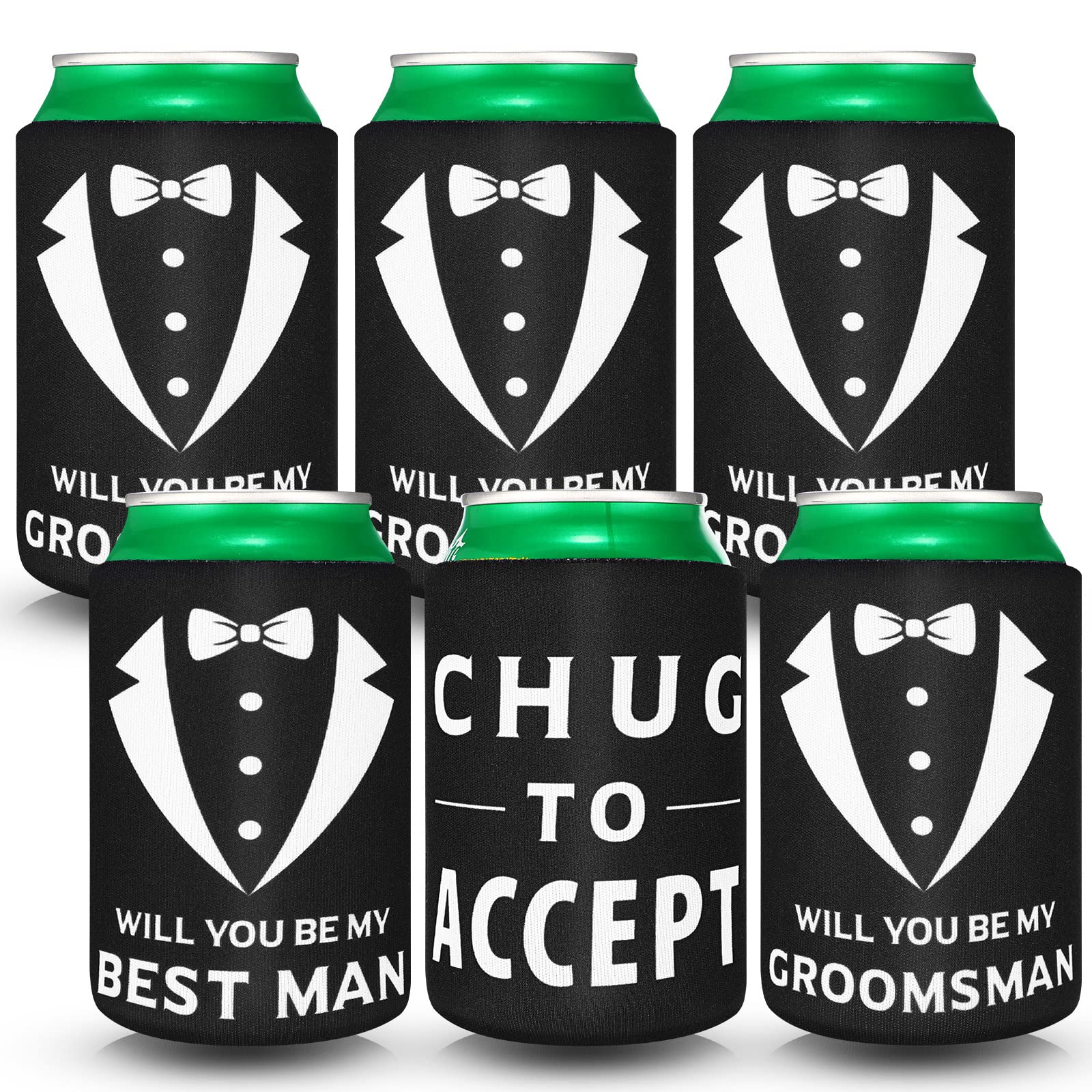Sacubee 6 Pack Groomsmen Best Man Proposal Can Coolers Bachelor Gifts Groomsmen Gifts Funny Novelty Neoprene Hugger Can Sleeve Favors for Bachelor
