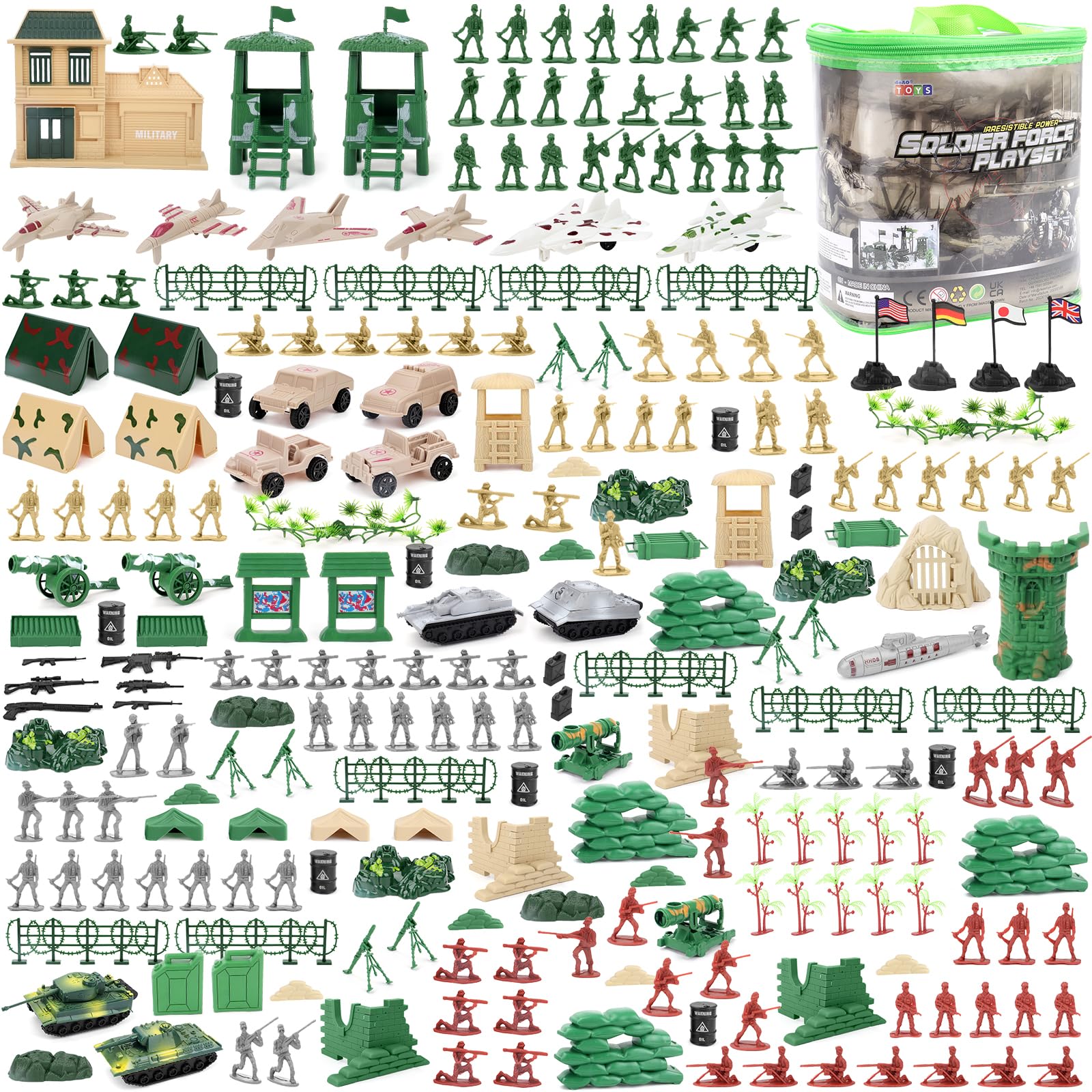 deAO 303 Pièces Set de Jeu Militaire Sac Rangement et Accessoires Bataille