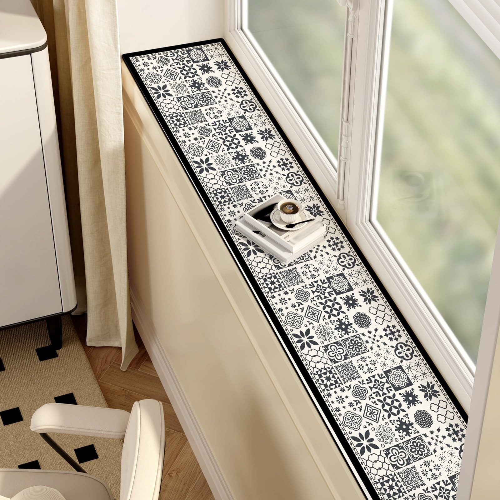 RENLXFI Absorbent Window Sill Mat, Universal All Seasons Waterproof Matt for Bedroom Balcony Bay Window Tatami Cushion, Non Slip Bottom(100x25cm/39.4x9.8in)