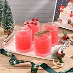 KMIGRUAN Hobnail Drinking Glasses Set of 6,12oz Vintage Glassware Embossed Vintage Water Cups Cocktail Glasses Juice Glasses