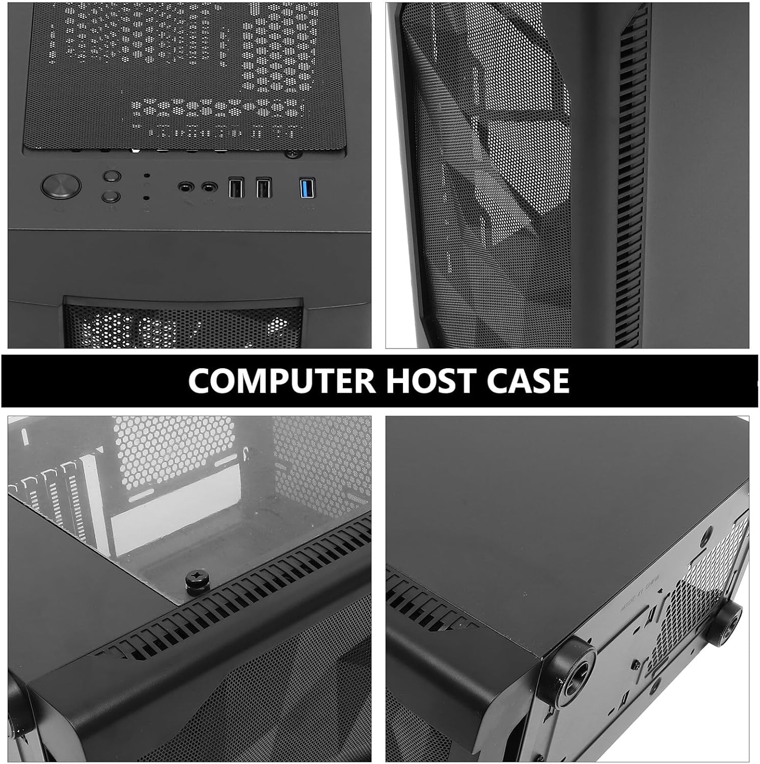 Gaming Computer Case ATX Desktop Chassis with Full Side Panel and Water Cooling Support, Black Mid-Tower for Home and Office PC Builds