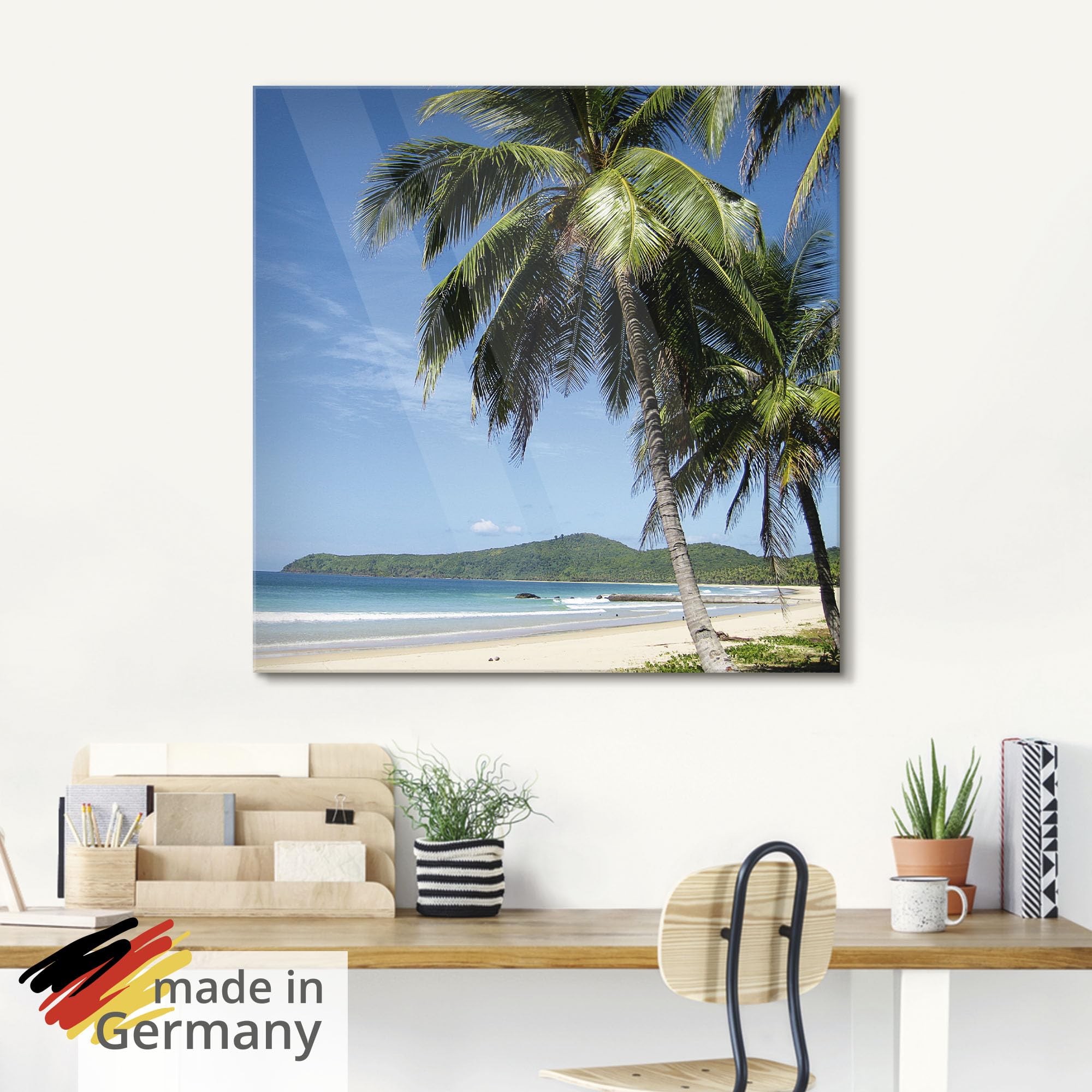 ARTland Wanddeko Glasbilder Wandbild Glas Bild einteilig 30x60 cm Hochformat Strand Meer Palmen Karibik Küste Insel Südsee Urlaub T5GY
