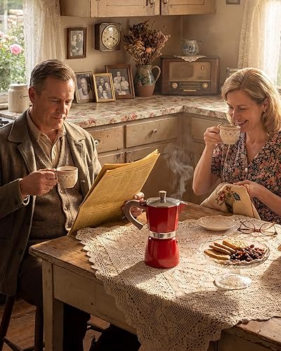 Miniatura 2 de AGOGO Milano Moka - Cafetera espresso para estufa, greca, cafetera turca con filtro de papel, 6 tazas, color rojo