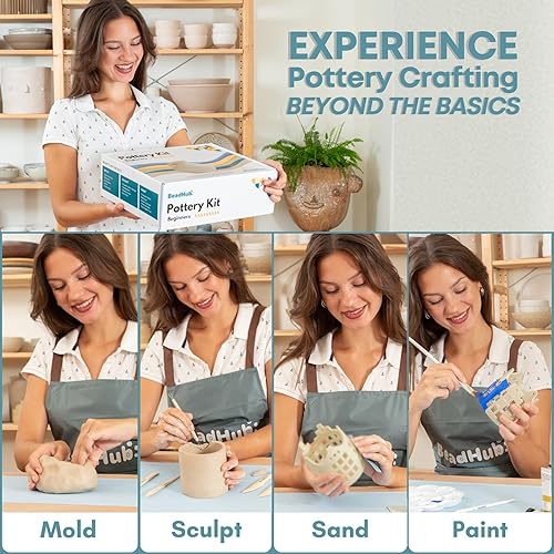 Miniatura 6 de Kit de cerámica de arcilla seca al aire para adultos principiantes, kit de iniciación con arcilla de modelado de secado al aire de 4.4 libras,