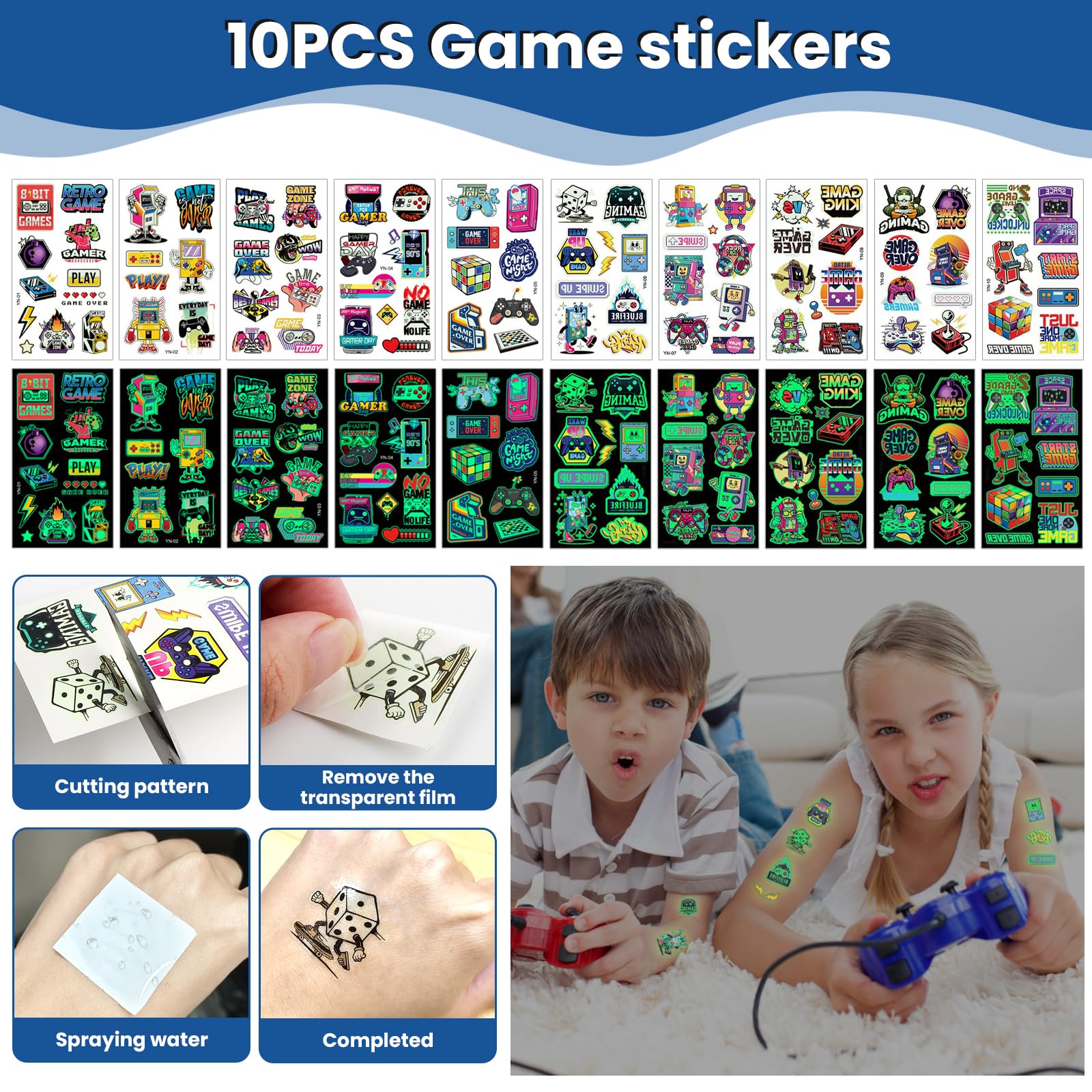 56 PCS Favores de Fiesta de Videojuegos con Llavero de Controlador | Juego Bandas de Bofetada Bolsas con Cordón Tatuajes Temporales Pulsera Silicona Mantel, para Fiestas Temáticas Videojuegos