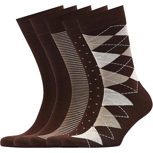 VRD SOCKS Men's Bamboo Dress Socks, 5-Pack of Assorted Patterned Mid Calf Socks for Men, Mens Crew Socks, Men Socks Size 8-13