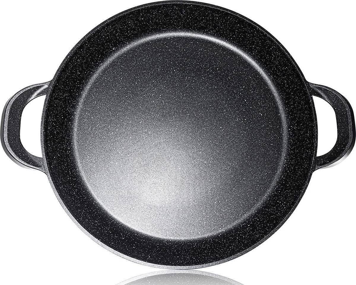 Patelnia Paella – niemiecka powłoka nieprzywierająca GREBLON powłoka marmurowa – 36 cm – do indukcji i wszystkich rodzajów ciepła – ze zdejmowanymi silikonowymi uchwytami.