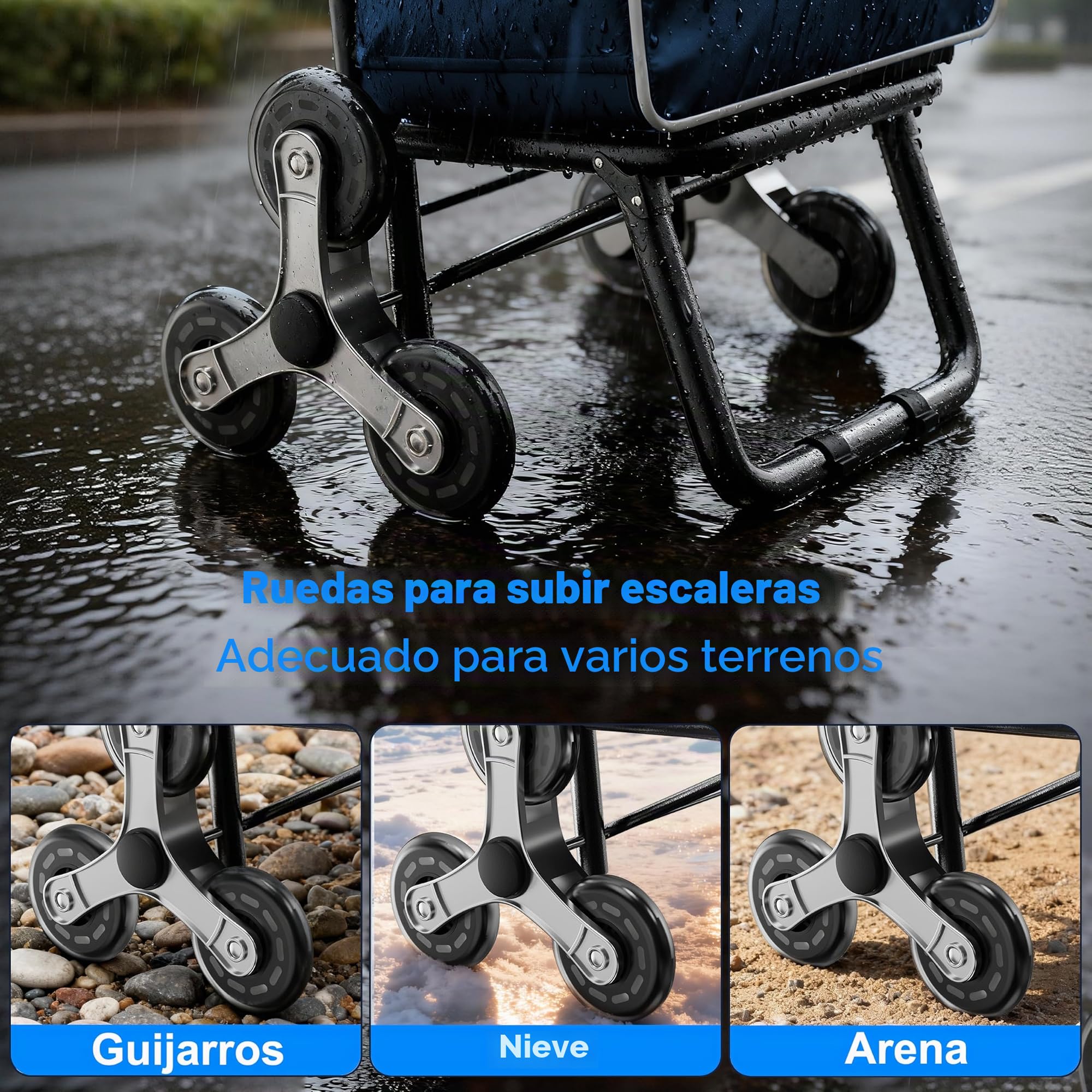 Carrito de Compras para comestibles,Carrito de comestibles Plegable Ligero con Capacidad de 56L,con 6 Ruedas para Subir Escaleras,Bolsa Oxford Desmontable (Azul, 2 Pieza)