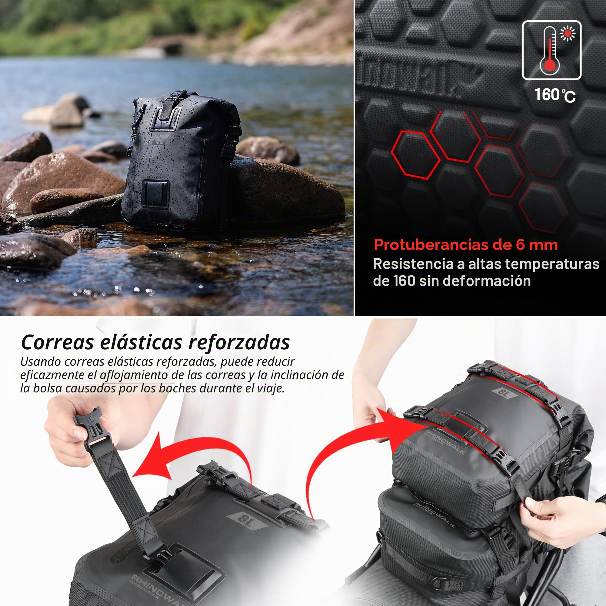 Rhinowalk CXMT2230B - Bolsa trasera impermeable para asiento de motocicleta de 8/15/30 L, bolsa lateral para maletero, equipaje, bolsa de alforja para motor, bolsa de sillín